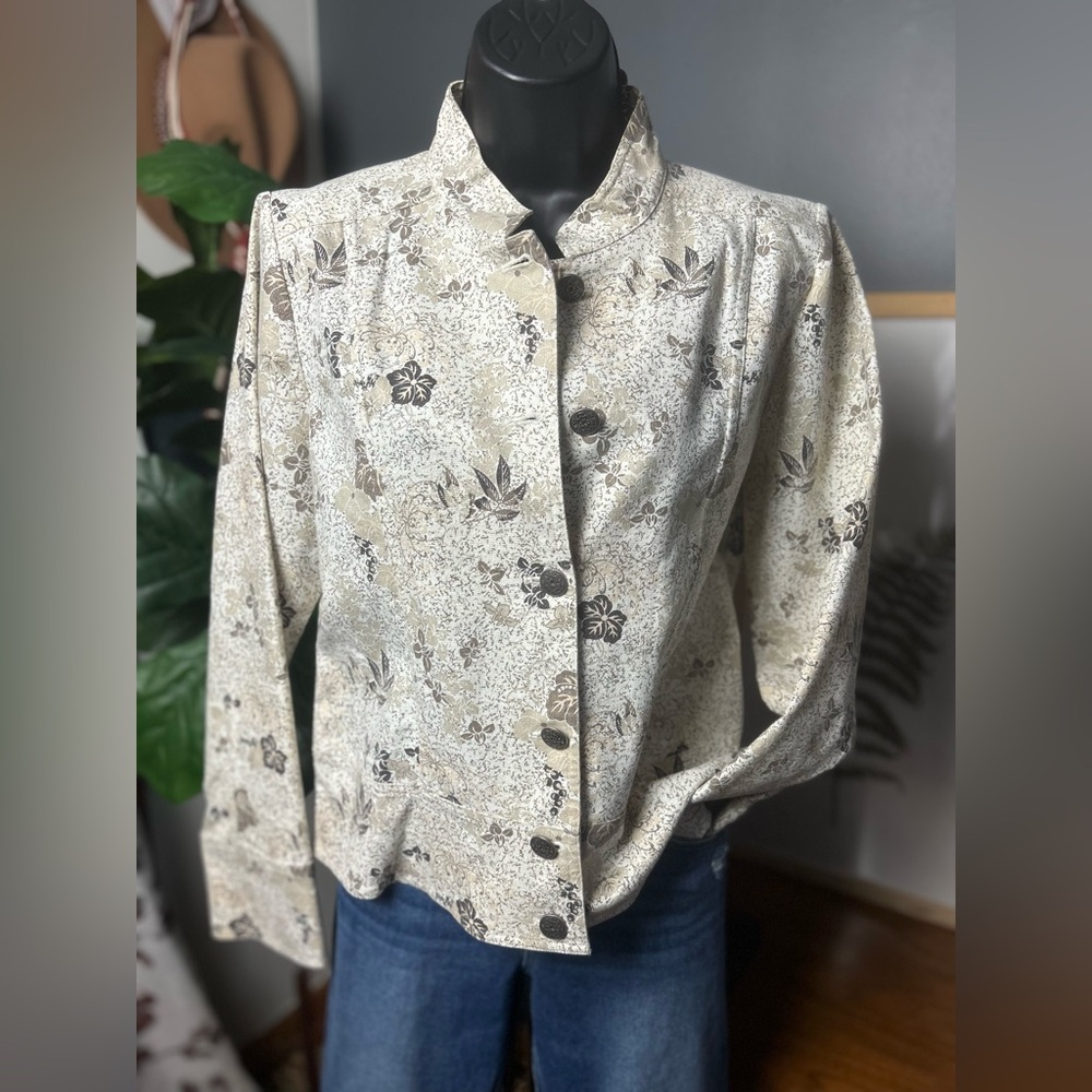 Christopher & Banks Floral Button-Up Jacket Metallic Silver - Picture 2 of 9
